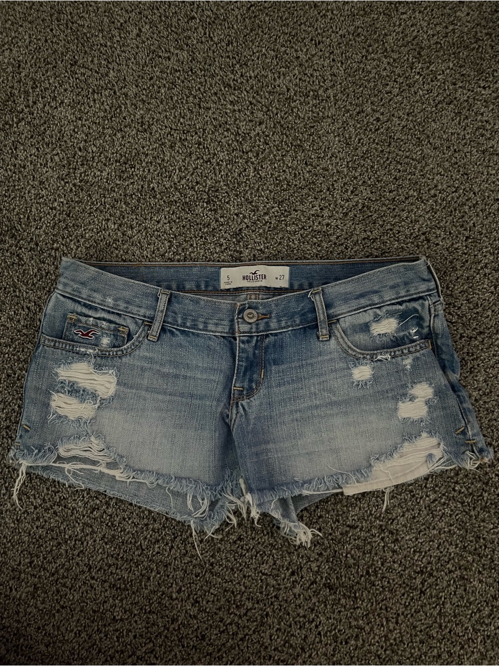 Hollister Light Blue Distressed Denim Cutoff Shorts